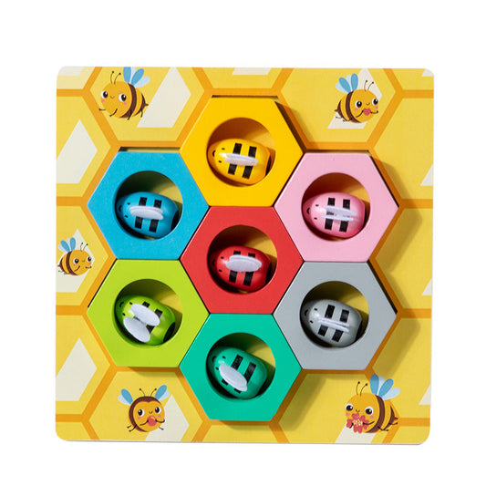 Children's wooden games early childhood education kindergarten color recognition matching beehive stacking clip bee educational toys