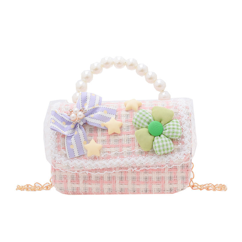 New style children's shoulder bag fashion pearl handbag cartoon cute girl coin crossbody bag wholesale