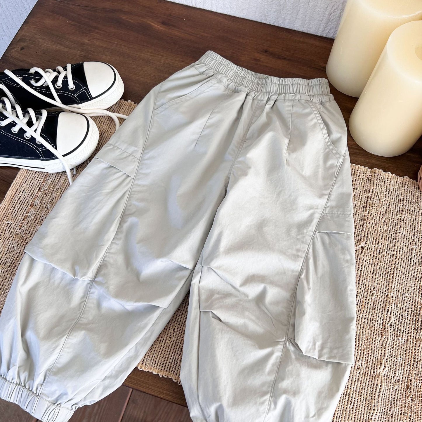 Children's clothing and pants 2024 summer new boys' light and thin trendy casual pants children's cuffs simple and versatile trousers