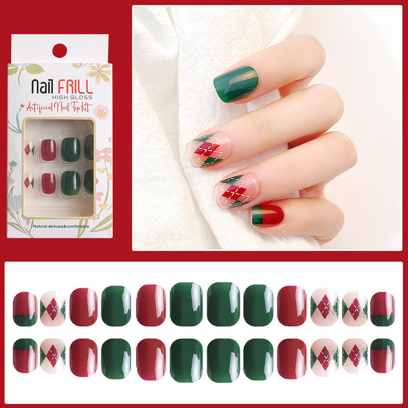 Christmas Manicure Wearable Nails Xiaohongshu ពេញនិយម ចុងឆ្នាំថ្មី ក្រចកដៃ លក់ដុំ បំណះក្រចកសិប្បនិម្មិត