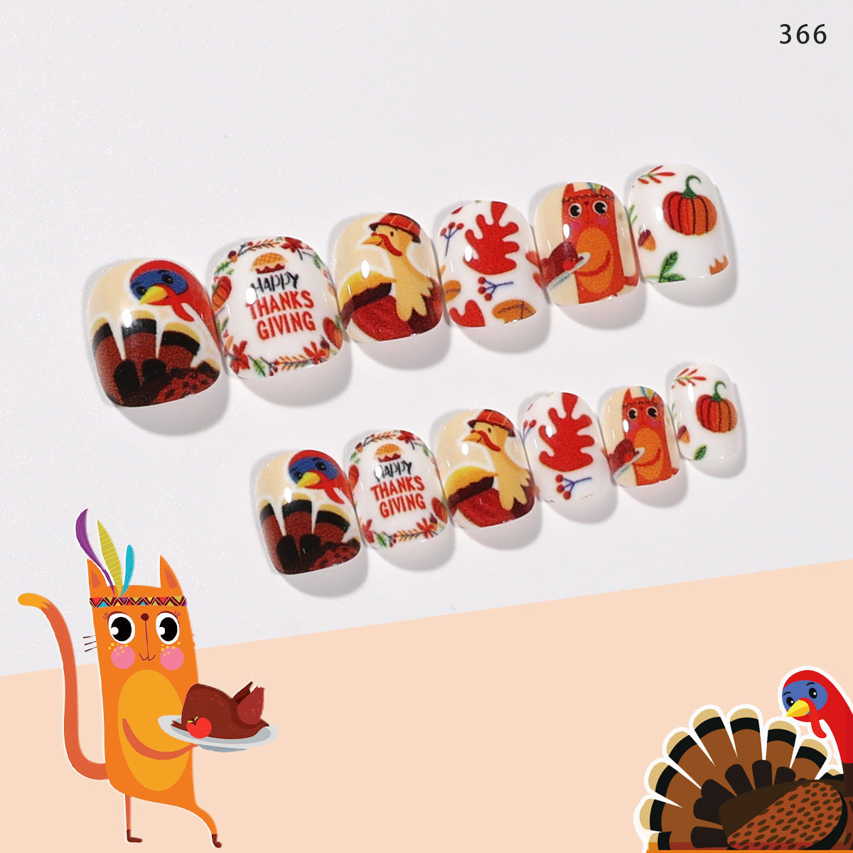 Children's wear nails cute Thanksgiving maple leaf turkey funny children's nails fake nails finished nails