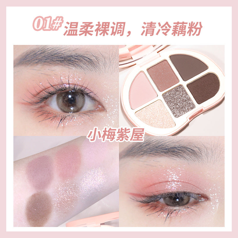 NOVO six-color eyeshadow palette for contouring + highlighting, daily eyeshadow that does not come off, waterproof, earth-colored, light makeup 