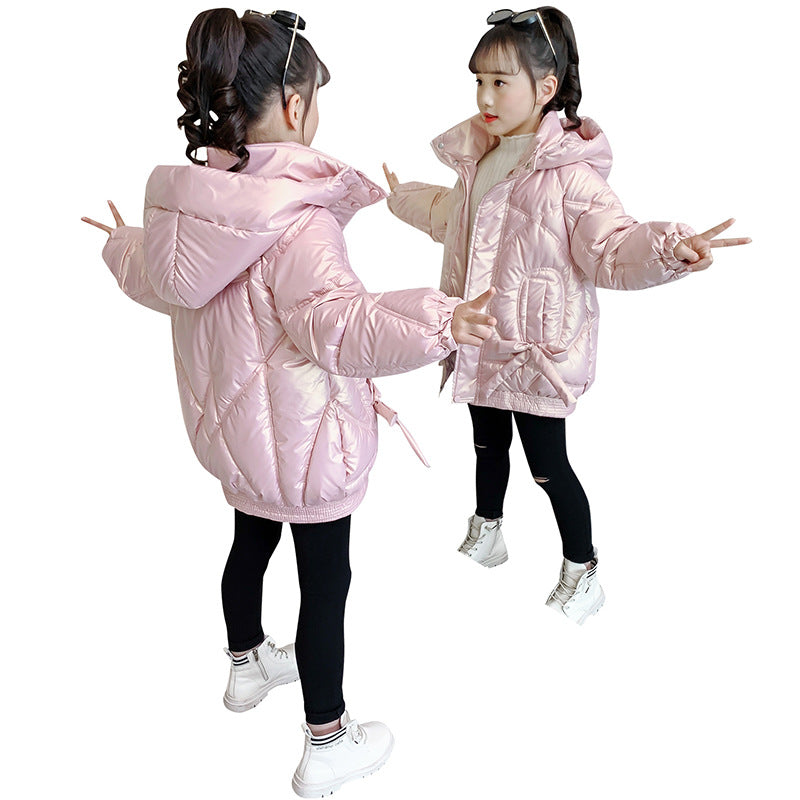 Girls winter cotton coat 2024 new style girls Korean style cotton coat medium and long children's stylish down cotton coat