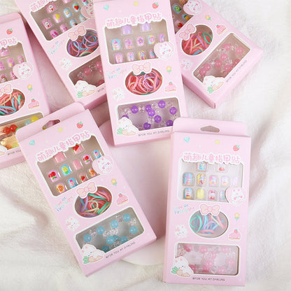 Children's nail stickers nail art patches wearable nails new wearable bracelet rubber band cartoon toy set nail pieces