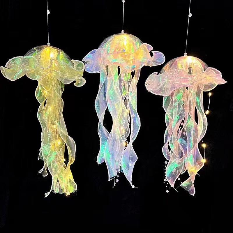 New portable luminous jellyfish lamp finished cage colorful ribbon flashing light night light stall night market octopus wholesale