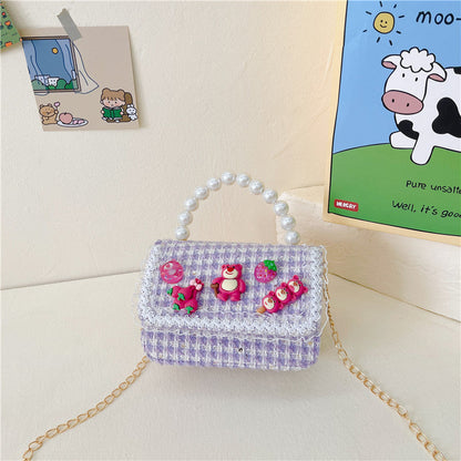 Children's messenger bag fashionable girl princess small fragrance style pearl hand-held change small shoulder bag cute girl shoulder bag 