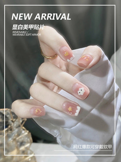 Wearable nail art nail tips Xiaohongshu hot sale nude blush cute student nail stickers finished product detachable