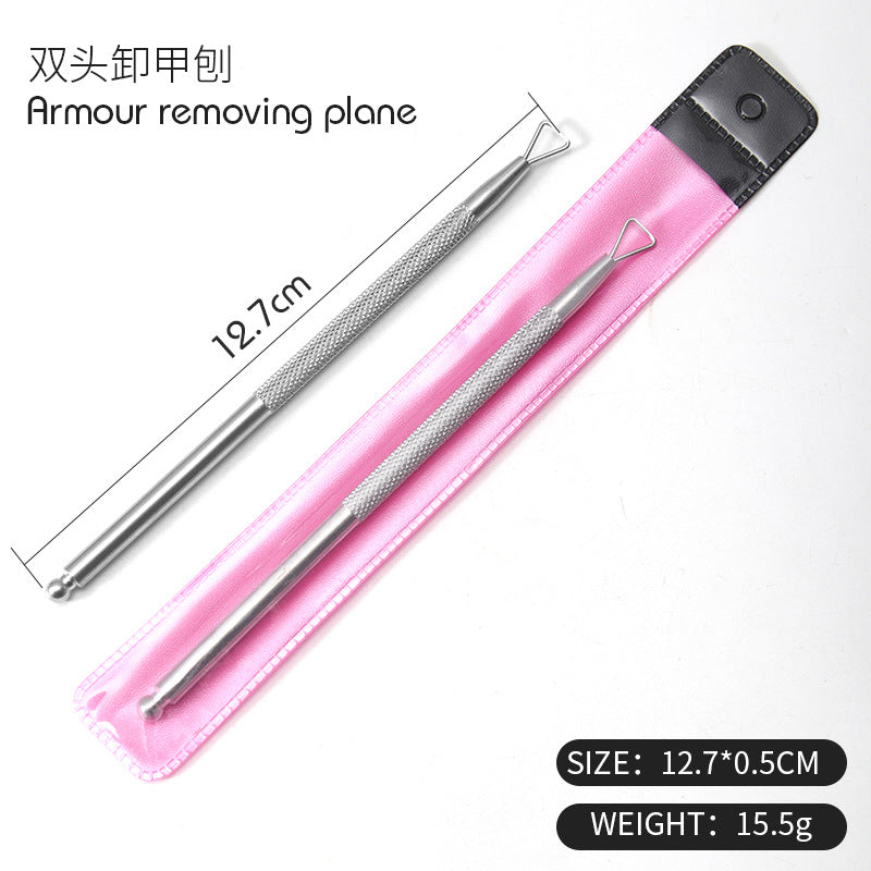 Stainless steel mirror light double head dual-purpose nail polish remover planer glue phototherapy nail polish remover steel push dot nail polish remover tool