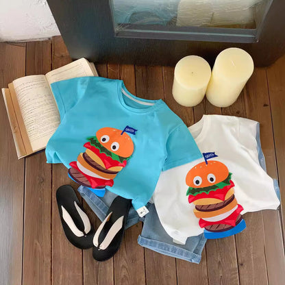 Children's T-shirt Bangcheng 2024 summer children's clothing new arrival three-dimensional hamburger short T boy short-sleeved Korean top G0256