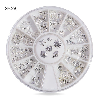 Cross-border nail art accessories nail flat bottom fantasy alloy diamond special-shaped white AB rhinestone accessories 12 grid turntable wholesale