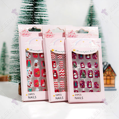 Christmas children's nail tips short wearable nail tips finished cute nail art children's nail art fake nail tips