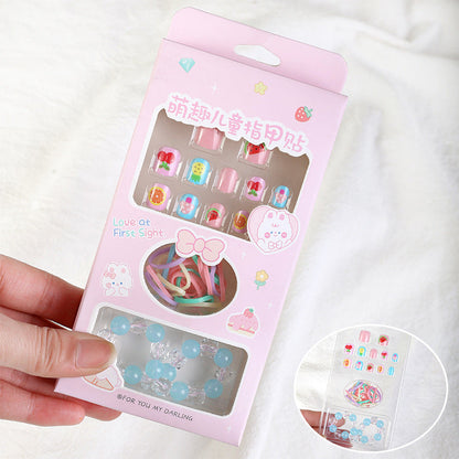 Children's nail stickers nail art patches wearable nails new wearable bracelet rubber band cartoon toy set nail pieces