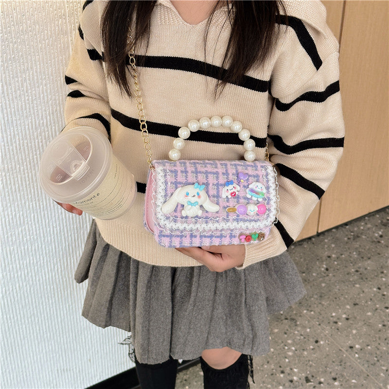 Fashion Pearl Handbag Children's Bag Simple Chain Girls Messenger Bag Beaded Mini Parent-child Shoulder Bag Wholesale 