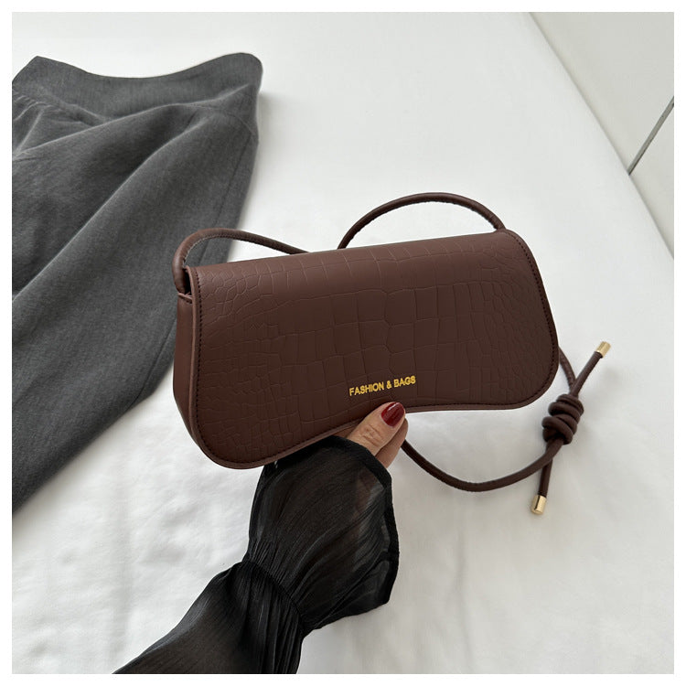 Trendy solid color gold stamping bag for women 2024 new style fashionable simple versatile shoulder bag trendy Korean style underarm bag 