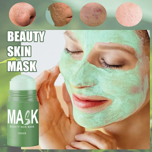 OUHOE Green Tea Mask Stick Acne Blackheads Facial Cleansing Deep Cleaning Tightening Pores Smear Mask Mud 