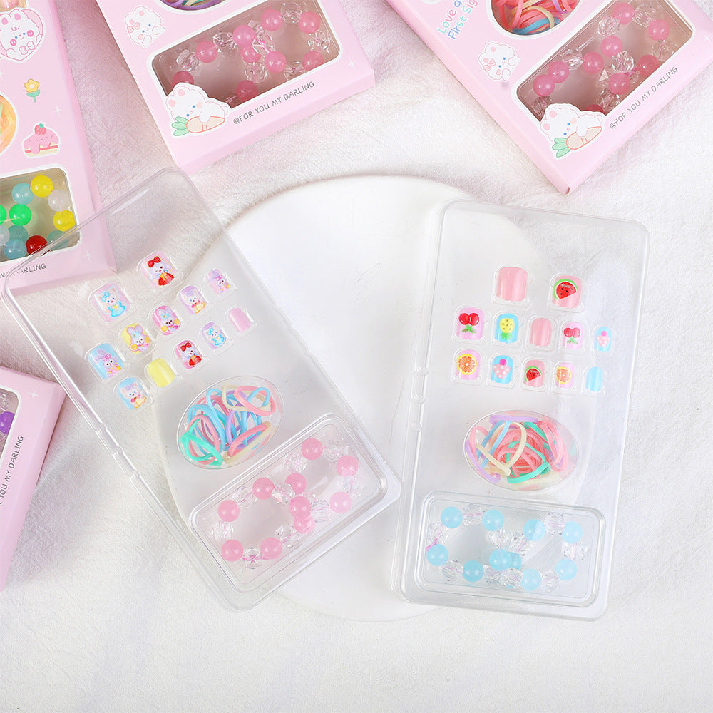 Children's nail stickers nail art patches wearable nails new wearable bracelet rubber band cartoon toy set nail pieces