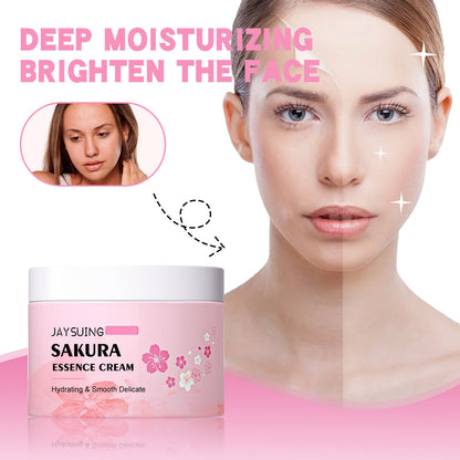 Jaysuing Sakura Essence Cream ផ្តល់សំណើម, ភ្លឺ, ធ្វើឱ្យស្រស់ស្អាត, ធ្វើអោយប្រសើរឡើងនូវភាពជ្រីវជ្រួញជ្រៅក្រែមផ្តល់សំណើម។ 