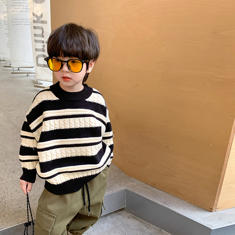 [Clearance Sale] Children's 2023 Winter Thick Cashmere Cable Sweater Boys and Girls Baby Striped Knitted Sweater