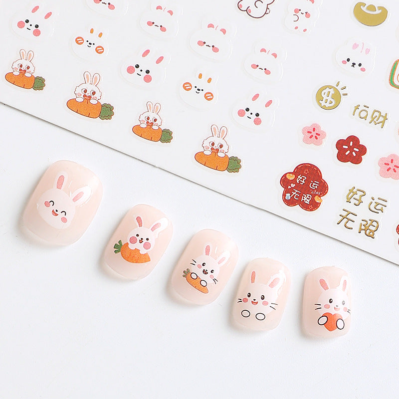 Wear nail art stickers Xiaohongshu New Year bunny cute cartoon nail stickers durable waterproof factory wholesale