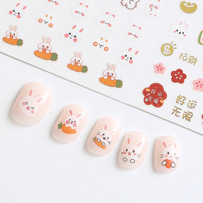 Wear nail art stickers Xiaohongshu New Year bunny cute cartoon nail stickers durable waterproof factory wholesale