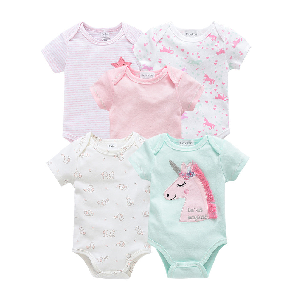 2024 new cotton newborn clothes 5-piece set baby clothes short-sleeved summer foreign trade children's clothing baby jumpsuit wholesale 