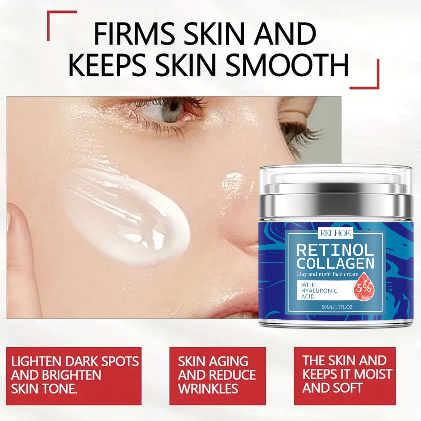 EELHOE Retinol Collagen Cream Lightens Fine Lines and Melanin Firms Skin Evens Out Skin Tone Moisturizing Cream 