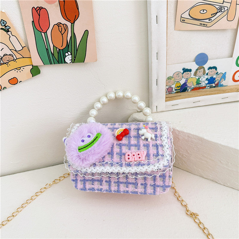 New style children's shoulder bag fashion pearl handbag cartoon cute girl coin crossbody bag wholesale