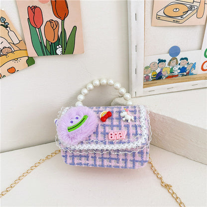 New style children's shoulder bag fashion pearl handbag cartoon cute girl coin crossbody bag wholesale