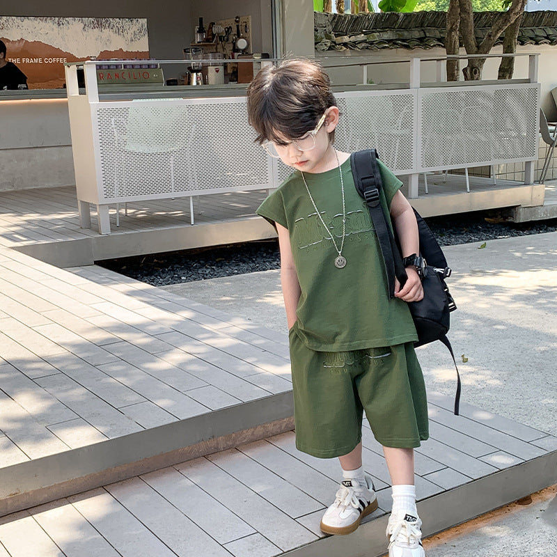 Children's summer clothes boys suits summer 2024 new style little boy baby sleeveless vest outer wear shorts two-piece suit