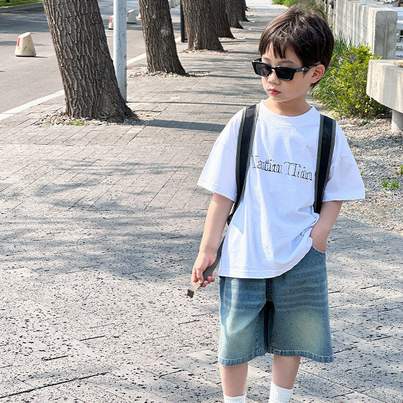 Children's pants boys denim shorts baby breathable straight shorts 2024 summer boys new casual pants