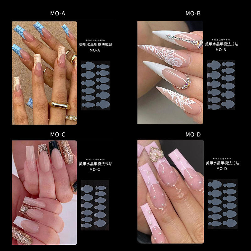 Silicone nail extension film 12 pieces of nail mold French stickers manicure crystal nail film mold piece no frosting no paper support extension glue 