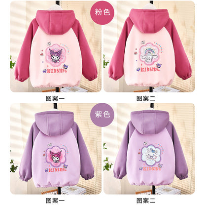 Girls autumn and winter thickened fleece jacket cardigan zipper Korean style sequins cartoon warm kindergarten children middle children