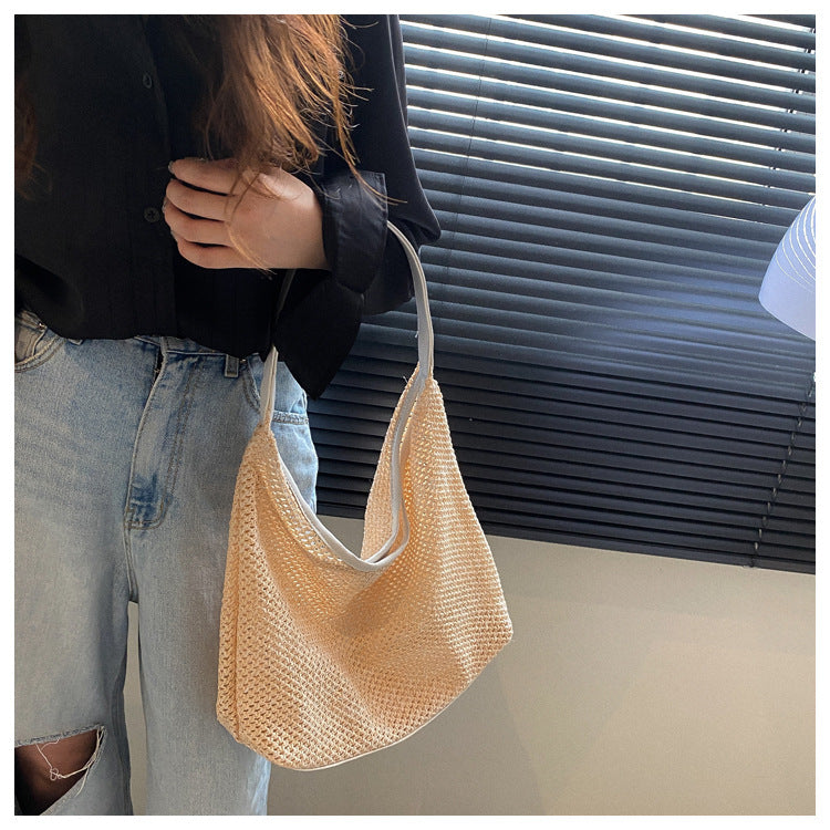 2024 new women's bag trend urban simple shoulder bag retro woven high value all-match tote bag wholesale 