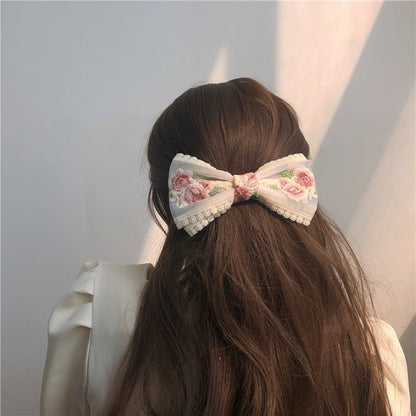 This is too fairy! Spring colors heavy embroidery super fairy flower bow hairpin hair accessories top clip