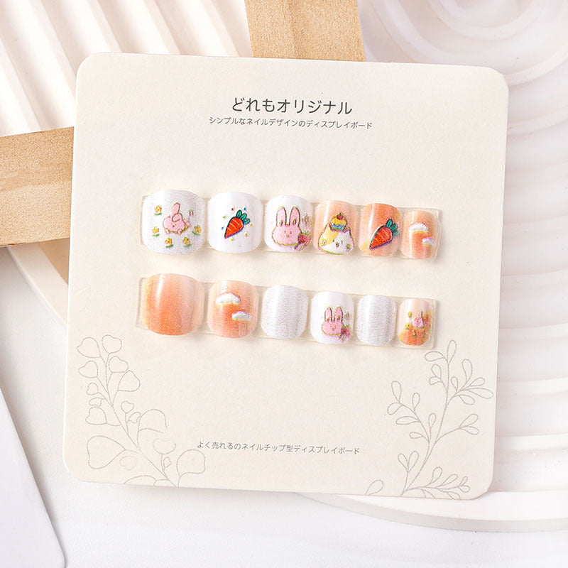 Children's wearable nails short girls wearable nail stickers false nail stickers embossed nail pieces cute cartoon students