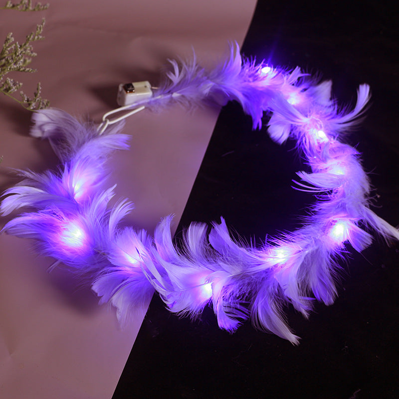 2021 new fairy luminous feather wreath angel goose feather wreath scenic area stall women's flash headdress batch