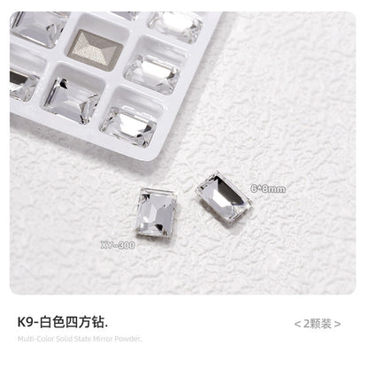 Nail art diamond jewelry wholesale K9 white moonlight blue high quality shiny multi-faceted pointed bottom love fat square axe diamond