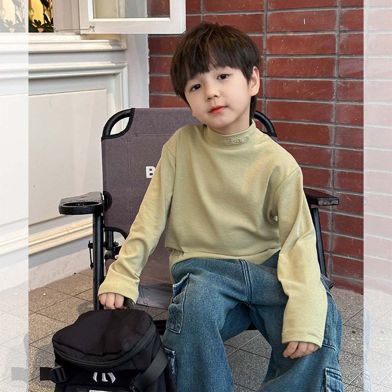 Amo Beibei children's winter A-type long-sleeved tops for boys and girls, all-match wool pull-up warm bottoming shirt