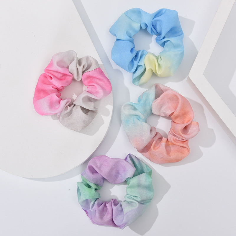 French new tie-dyed large intestine hair band female European and American mixed color simple head flower cloth art hair tie ponytail large intestine hair band