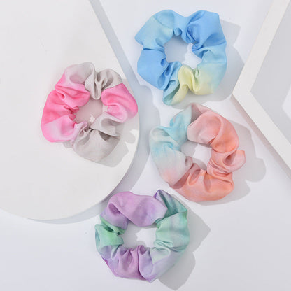 French new tie-dyed large intestine hair band female European and American mixed color simple head flower cloth art hair tie ponytail large intestine hair band