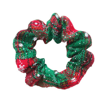 New cross-border Christmas pig intestine hairband headband for women European and American head flower knitted plaid Christmas small intestine hairband for women