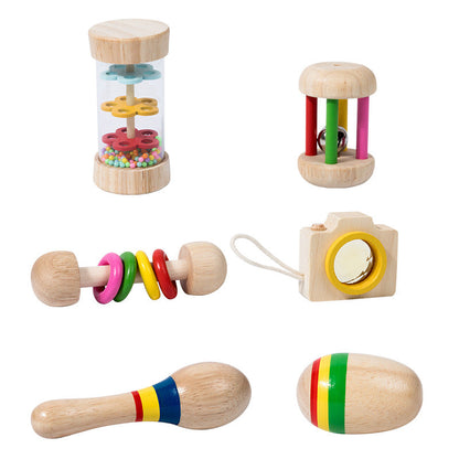 Montessori Early Childhood Education Wooden Baby Baby Gnawing Teeth Soothing Rattle 6-piece Combination Set Educational Toy