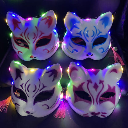 Douyin same style male and female half cat face luminous mask Japanese style fox anime cosplay masquerade