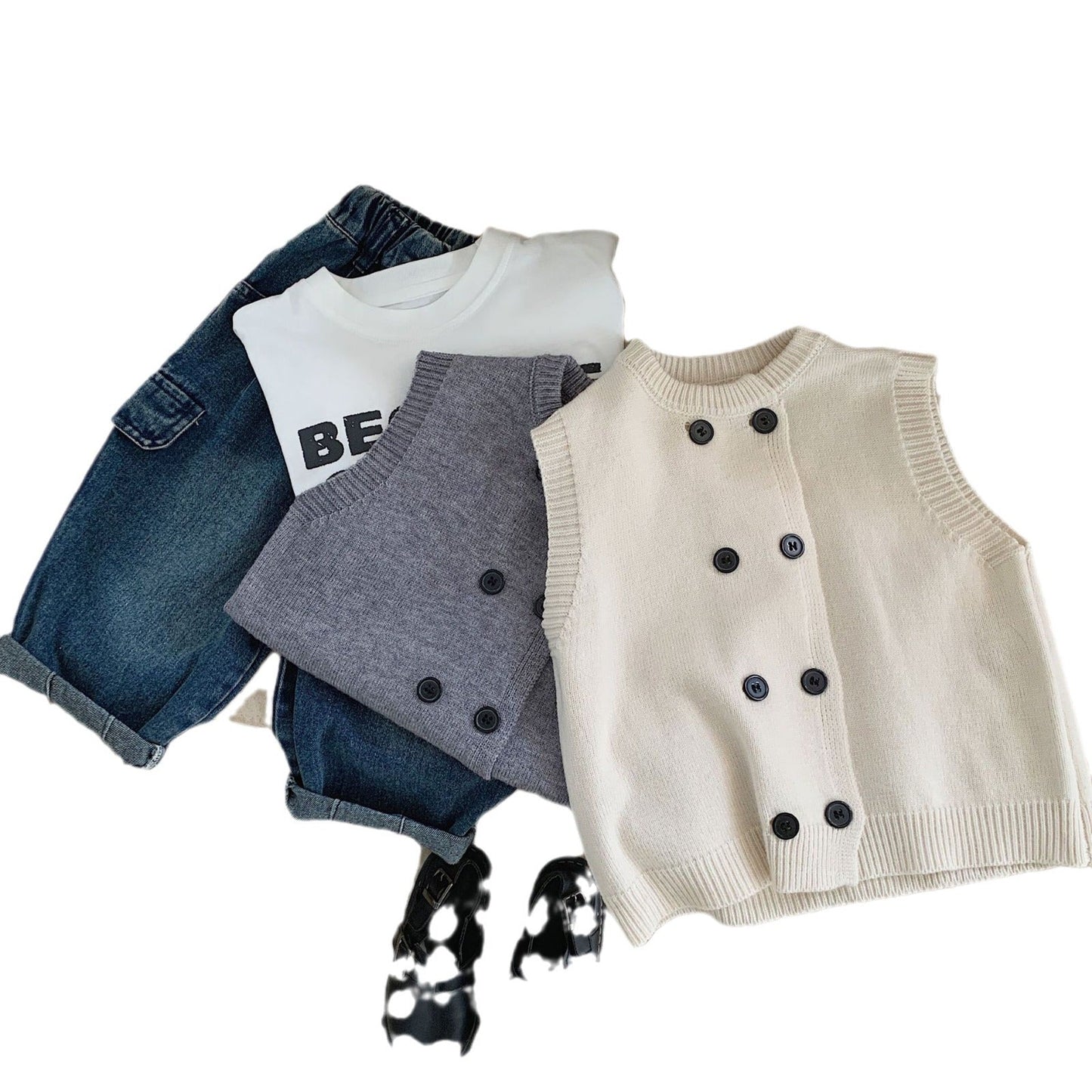 Children's sweater Bangcheng 2024 spring new side cardigan vest children's clothing boys and girls buttoned vest MY0030