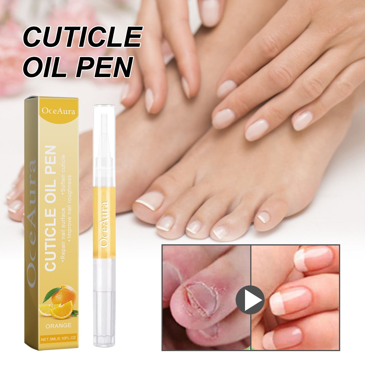 OceAura Orange Nail Care Oil ជួសជុលក្រចក ផ្តល់សំណើម ធ្វើអោយស្បែកទន់រលោង កាត់បន្ថយការបាក់បែក ក្រាស់ និងធ្វើអោយក្រចកភ្លឺ 