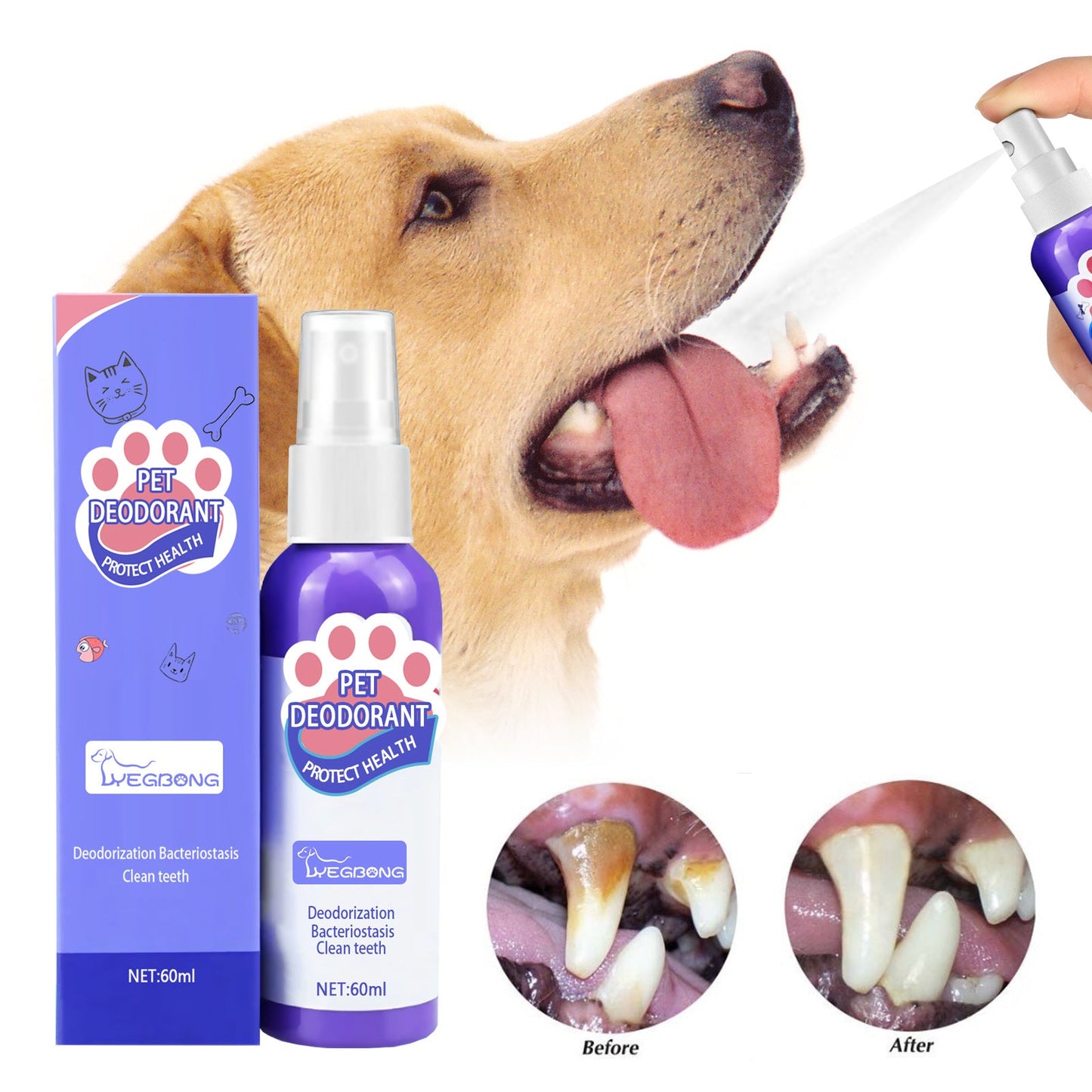 Yegbong Dog Bad Breath Spray ធ្វើអោយខ្យល់ដង្ហើមស្រស់ថ្លា បំបាត់ក្លិនមាត់ និងក្លិនមាត់ ស្ព្រាយបាញ់សំអាតមាត់ 