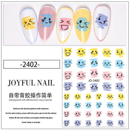 3D embossed stickers nail stickers cute style adhesive smiley face love bear decoration cartoon nail decals wholesale