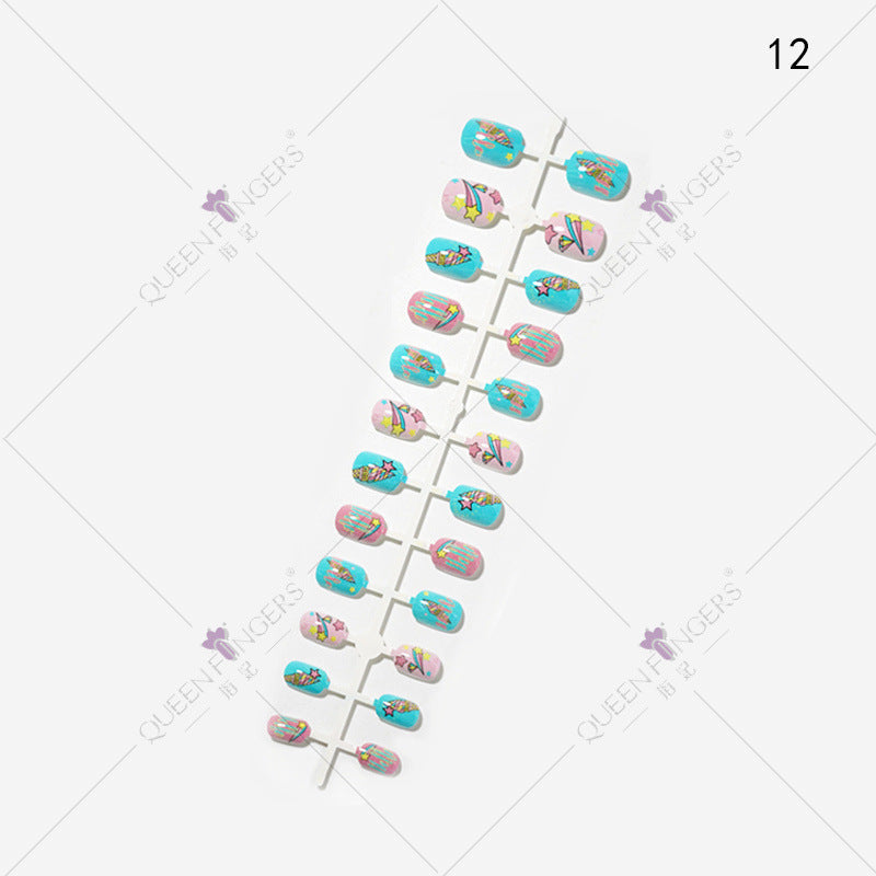 Zhifei Nail Art Summer Fruit Series Children's False Nails 24 Pieces Cartoon Strips Fully Stickers Removable Nail Art Pieces