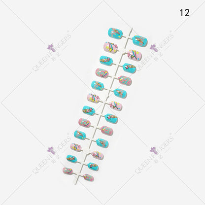 Zhifei Nail Art Summer Fruit Series Children's False Nails 24 Pieces Cartoon Strips Fully Stickers Removable Nail Art Pieces