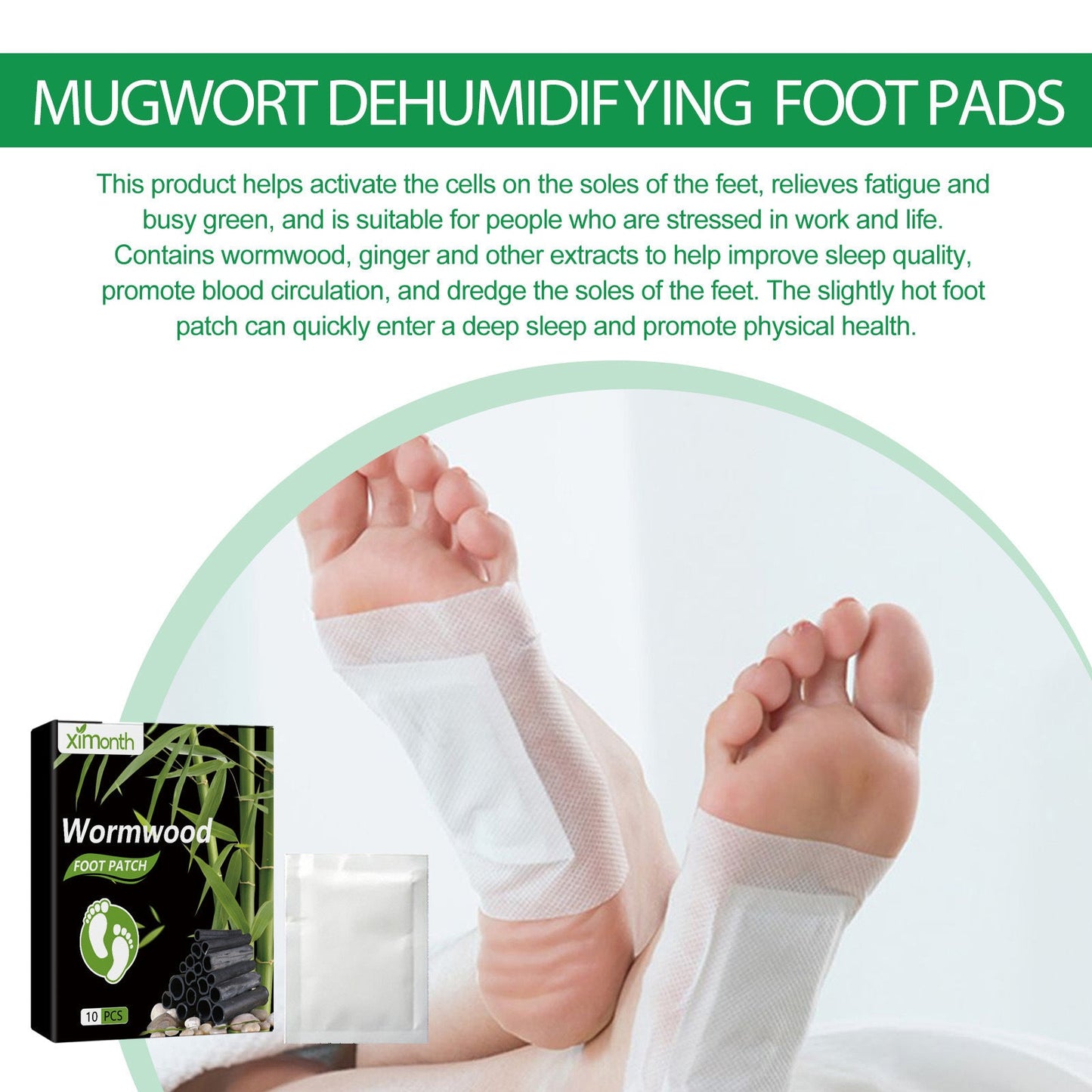 Ximonth mugwort foot patch helps sleep and relieves physical and mental fatigue. Deep cleansing massage care patch for feet 